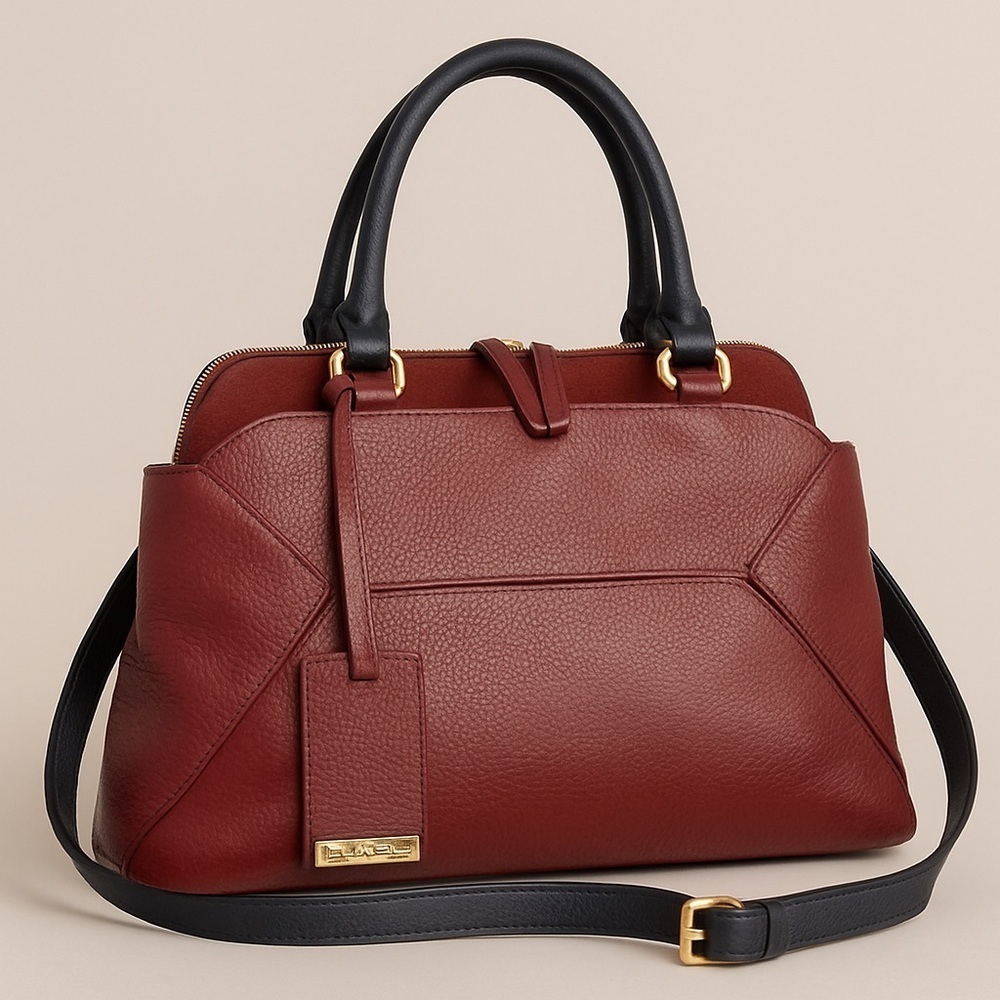 Iacucci Italian Pebbled Leather Suede Satchel Handbag Red Oxblood Blue Handles